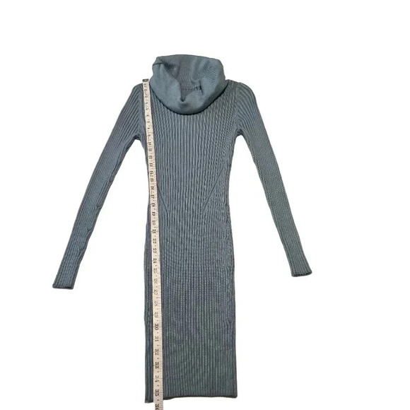 Cozy Ribbed Knit Cowl Neck Dress - Slate Blue - Picture 9 of 10